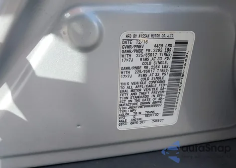 2017 Nissan Rogue Sv from USA, damaged, VIN JN8AT2MT9HW389987